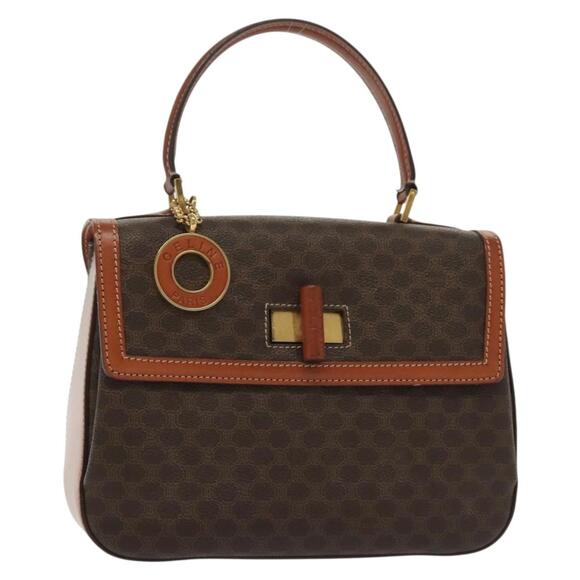 CELINE Macadam Canvas Hand Bag Pvc Leather Brown Gold - Picture 1 of 13